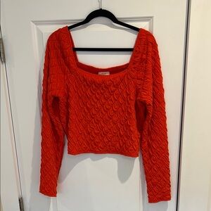 Vibrant Red Textured Women's long sleeve top